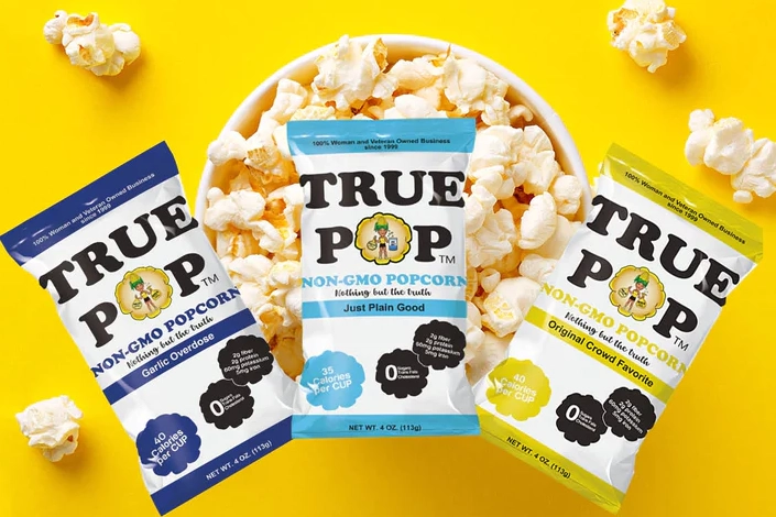 Bags of TruePop Life by Dallas popcorn